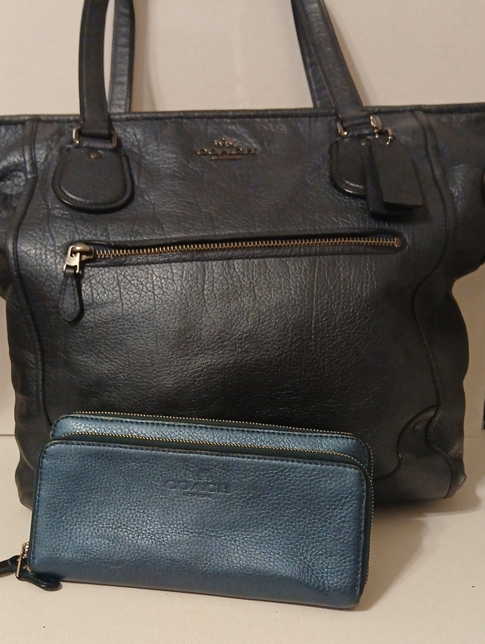 Coach Navy Blue Leather Tote with Blue Wallet